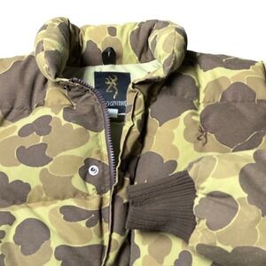 Vintage Browning Goose Down Puffer Jacket Sz Med Duck Camo Hunting Outdoors READ